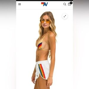 Aviator Nation White Athletic Shorts with Rainbow Stripe